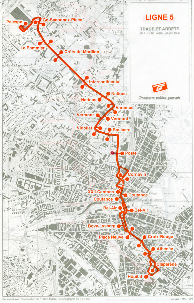 Parcours de la ligne 5 en mai 1995 - Archive collection SNOTPG