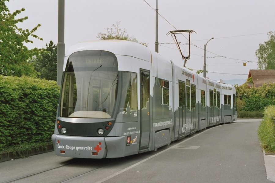 Be 4/6 CityRunner 856 en livrée publicitaire Croix-Rouge genevoise (Lòdz 1207). Palettes - Collection JML