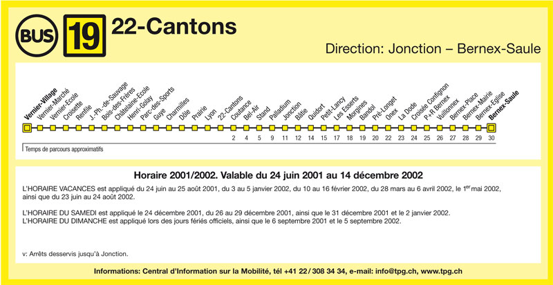 Horaire de la ligne 19 de juin 2001 - Collection SNOTPG